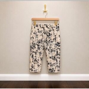 Nine West Heidi Pull-On Skimmer Pants Cream Black Abstract Print Size 6